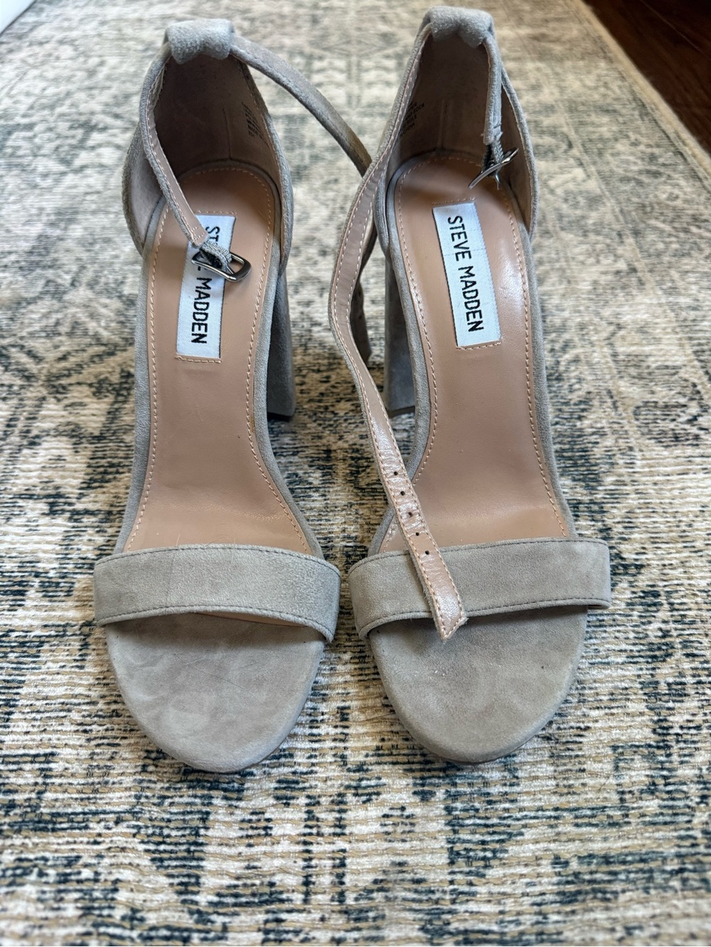 Steve Madden Taupe Suede Ankle Strap Block Heels